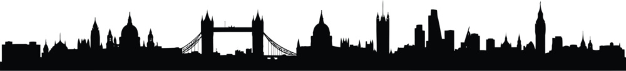 Fototapeta premium London City Skyline Silhouette Featuring Iconic Landmarks on Transparent Background