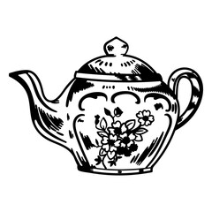 Old round teapot filled stroke