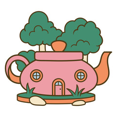 Pink tea house color stroke