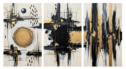 Abstract Art Canvas Painting Modern Gold Black Texture Contemporary Fine Art Wall Decor Five Panel Set
