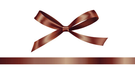 Shiny Brown satin ribbon on white background. Vector Christmas gift, valentines day, birthday wrapping element