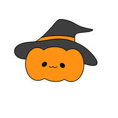 A cartoon pumpkin with a black hat on top