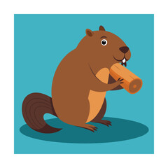 Cartoon beaver holding a log animal illustration