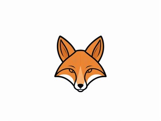 Fototapeta premium Minimalist fox logo in flat vector style, stylized fox face with geometric shapes, clean symmetrical design, bold outlines, modern branding icon on white