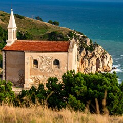 Coastal church perched on hillside