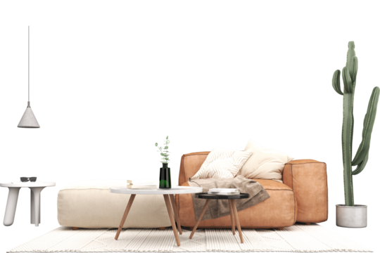 Interior Furniture Isolate Sofa Table Lamp Capet Modern Minimal House, transparent background