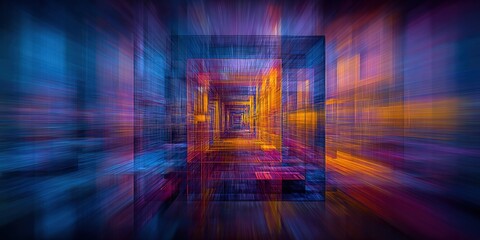 Abstract Digital Art: Geometric Shapes in a Tunnel of Light, Modern Background