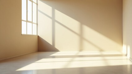 Obraz premium Sunlit Empty Room Interior with Large Window and Beige Walls for Design Mockups