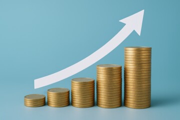 Financial Growth Concept with Stacked Coins and Arrow Symbolizing Investment Success and Positive Returns