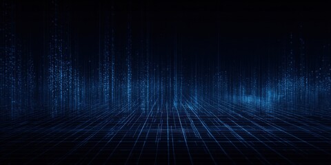 Abstract dark blue digital grid background with perspective, perfect for technology or futuristic concepts
