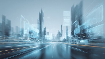Futuristic Cityscape with Augmented Reality Interface: Modern Urban Technology and Digital Overlay Illustration