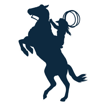 Cowgirl with a laso on a horse silhouette