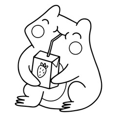 Cute frog drinking strawberry juice