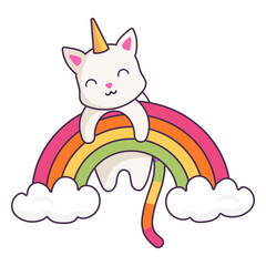 Cute unicorn cat on a rainbow © Vexels