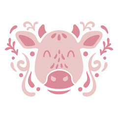 Farm animals pink cow ornament flat
