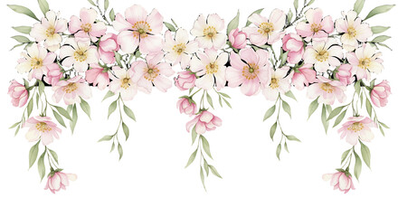 Obraz premium Delicate Pink and White Dogwood Blossoms Floral Border Springtime Decoration Design Element