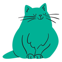 Flat smiling green cat sitting