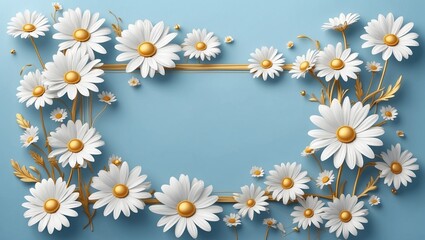Obraz premium Daisy flowers arranged in a decorative frame on a blue background 