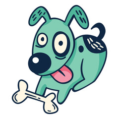 Happy dog with bone cartoon