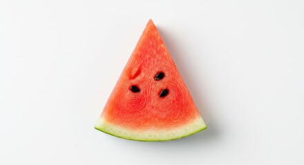Isolated Watermelon Slice: Vibrant Red Flesh and Black Seeds on White Background