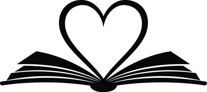 Open Book with Heart Shape Silhouette on Transparent Background illustration open book pages forming heart shape This image features transparent background making easy for designers