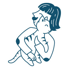 Playful illustration of a person cuddling a cat