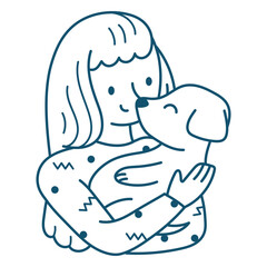 Playful illustration of a girl holding a dog