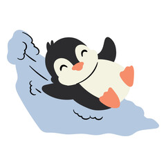 Playful penguin illustration sliding on ice © Vexels