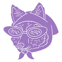 Purple dog wearing sunglasses and a bow tie