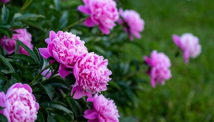 Fototapeta premium Pink peony flowers in a garden setting.