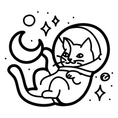 Space cat illustration with playful design elements