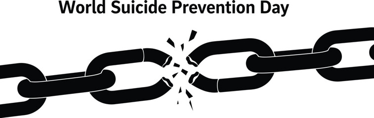 Vector art of world suicide prevention day illustration featuring a broken chain, symbolizing the breaking of the chains of mental health stigma and promoting hope and support