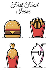 Fast Food Outline Icons Set