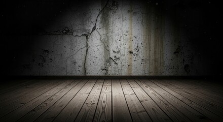 Dark Grungy Wall and Wooden Floor with Spotlight image