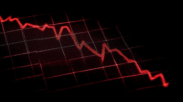 A red line graph trending downwards on a dark background with a grid pattern suggesting decline