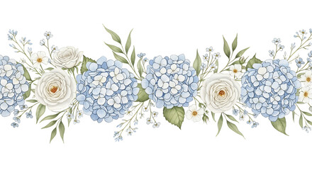 Fototapeta premium Elegant Floral Border with Hydrangeas and Roses for Wedding or Event Design