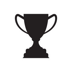 Black silhouette icon of a trophy cup with handles on a pedestal. Flat vector illustration representing achievement, victory, success, competition, and championship award on white background.