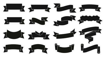 Ribbon silhouette icons set. Decorative tape and banner symbols isolated on white background