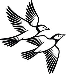 Obraz premium Elegant black and white vector illustration of two birds in flight.