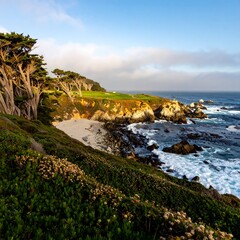 Coastal golf course, golden hour