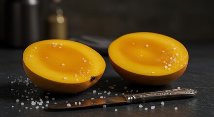 Mango Halves with Sea Salt Culinary Still Life for Food Blogging
