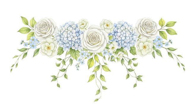 Elegant White Roses and Hydrangea Floral Arrangement for Wedding or Event Decoration