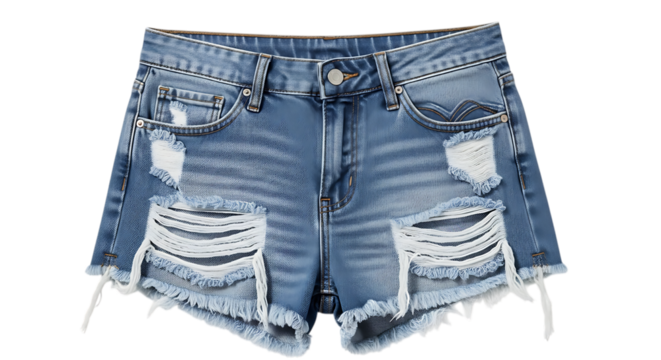 Blue distressed denim shorts isolated on transparent background
