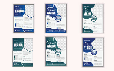 A4 flyer template bundle different colors. business flyer, brochure, magazine or flier mockup in bright colors. blue, orange, red and yellow color. marketing, business proposal, promotion, advertise.