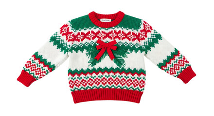 Ugly christmas sweater with bow isolated on transparent background