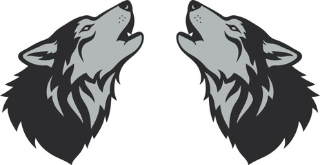 Two Howling Wolves Facing Each Other Silhouette on Transparent Background wolves howling each other silhouette style This image features transparent background making easy for designers © rabbivay