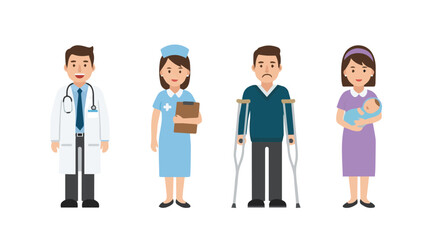 Hospital Staff and Patient Vector Graphics and object illustrations for graphic design object in healthcare