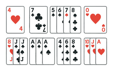 Vintage playing card deck display with hearts, clubs, and spades arrangement