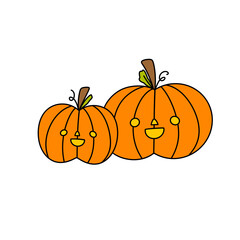 Two cartoon pumpkins with smiling faces