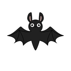 A cartoon bat with big eyes and a black body